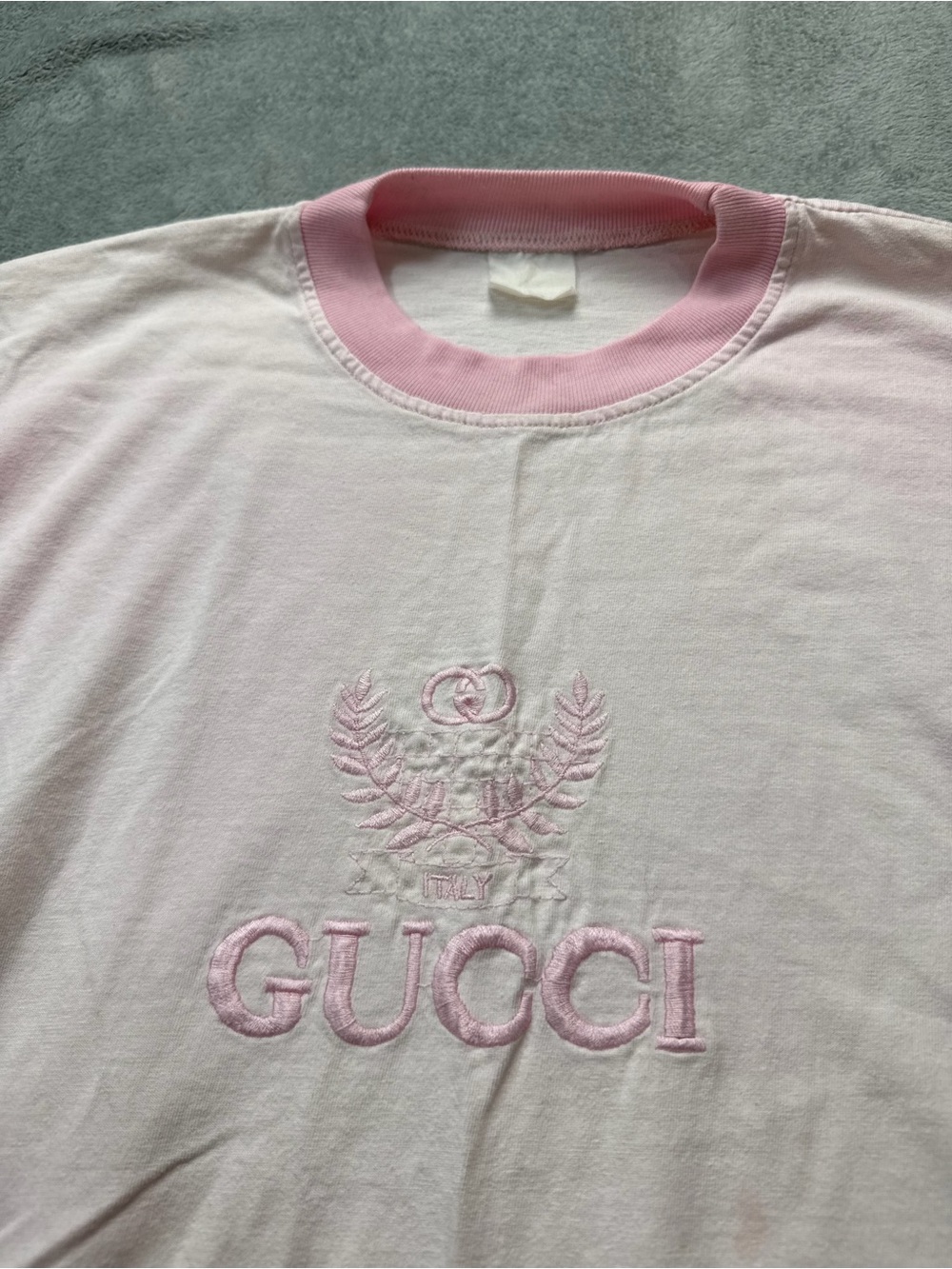 Gucci Light Pink Embroidered Logo Ringer Tee - Picture 2 of 13
